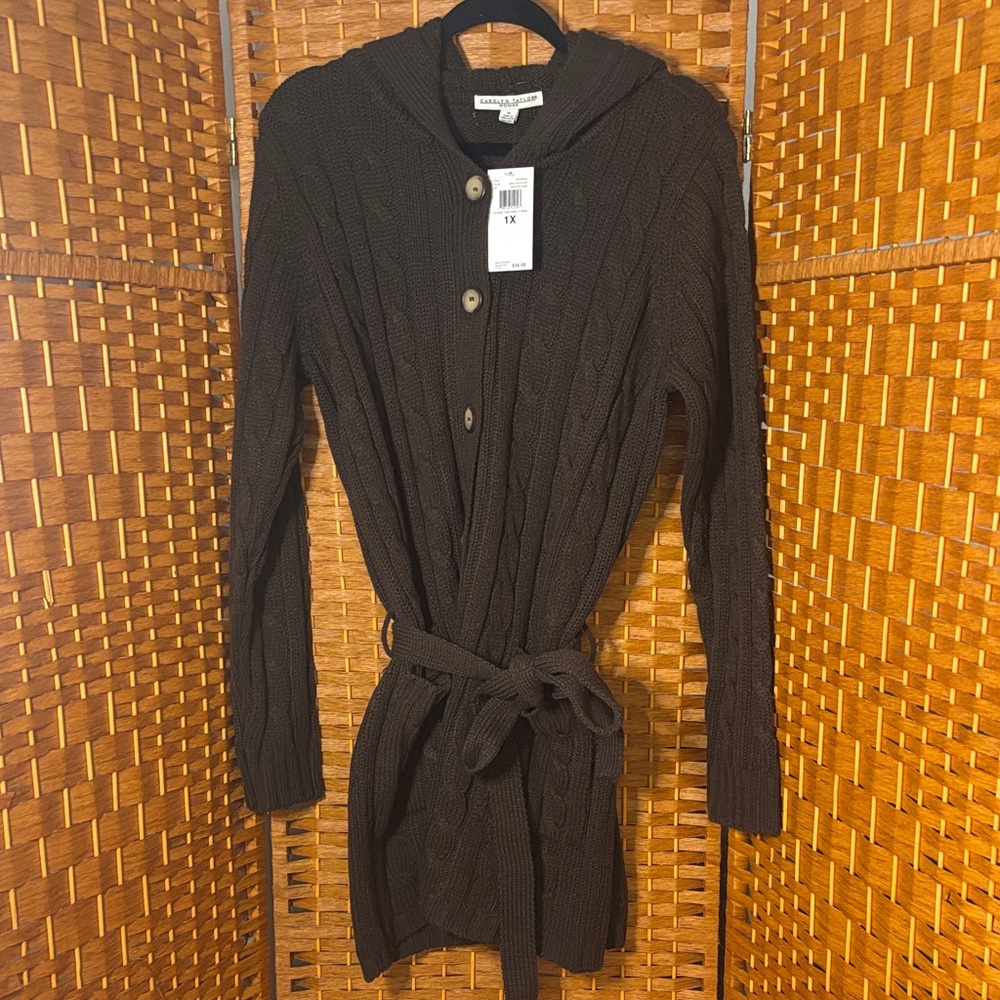 Carolyn Taylor Brown Cable Knit Sweater Coat